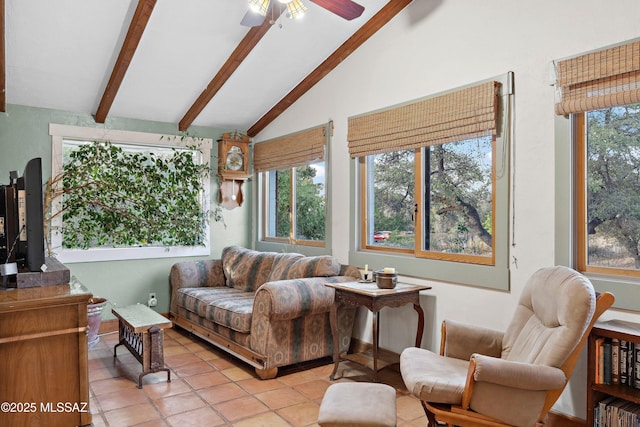 365 E Parkside St, Oracle, AZ 85623 - living area featuring light tile patterned floors, healthy amount of natural light, and ceiling fan