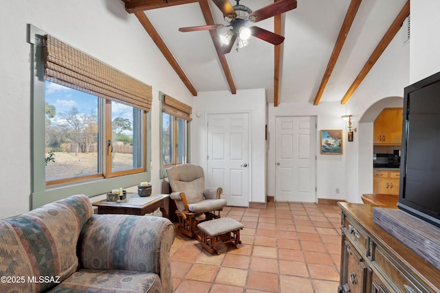 365 E Parkside St, Oracle, AZ 85623 - living room with a ceiling fan, arched walkways, and baseboards