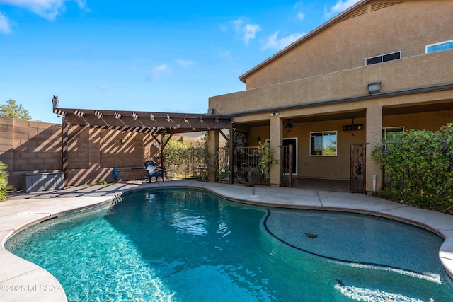 17213 S Mesa Shadows Dr, Vail, AZ 85641 - view of pool with a pergola, a patio, and ceiling fan