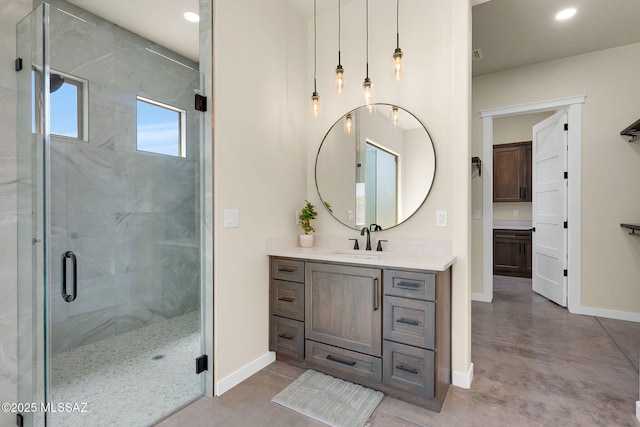 976 W Las Lomitas Rd, Tucson, AZ 85704 - full bath featuring vanity, a stall shower, recessed lighting, and concrete floors