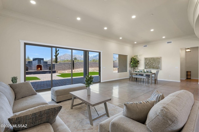 976 W Las Lomitas Rd, Tucson, AZ 85704 - living room featuring crown molding, recessed lighting, and light tile patterned flooring