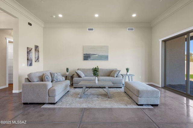 976 W Las Lomitas Rd, Tucson, AZ 85704 - living area with finished concrete floors, crown molding, and recessed lighting