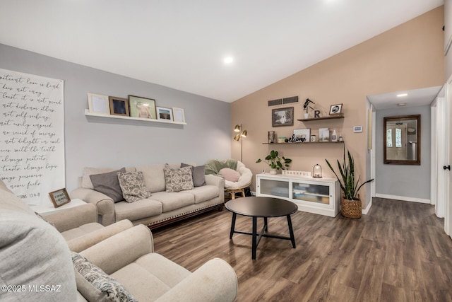 4522 W Vander Bie Pl, Tucson, AZ 85741 - living area with lofted ceiling, wood finished floors, baseboards, and recessed lighting