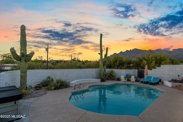 835 E Camino De Fray Marcos, Tucson, AZ 85718 - view of pool with a mountain view, a fenced backyard, and a patio area