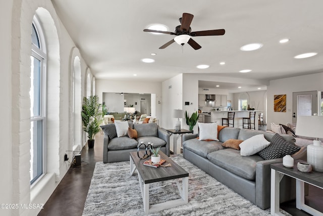 6355 N Camino De Santa Valera, Tucson, AZ 85718 - living area featuring concrete flooring, ceiling fan, and recessed lighting