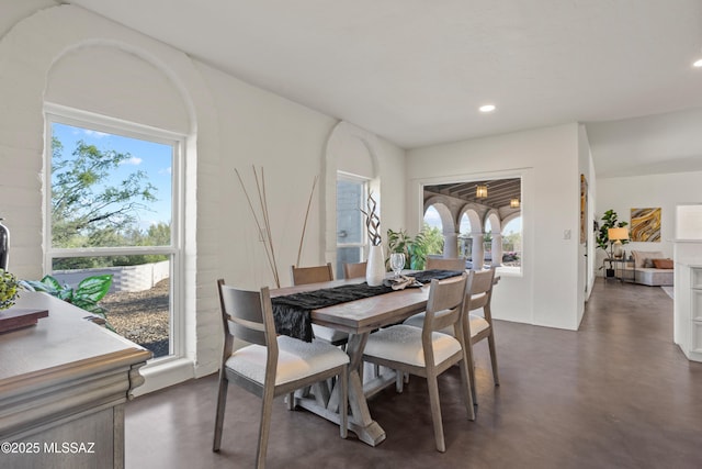 6355 N Camino De Santa Valera, Tucson, AZ 85718 - dining room featuring finished concrete flooring, recessed lighting, and plenty of natural light