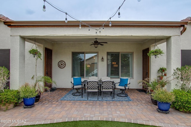 5457 S Canyon Oak Dr, Tucson, AZ 85747 - view of patio / terrace with a ceiling fan and outdoor dining area