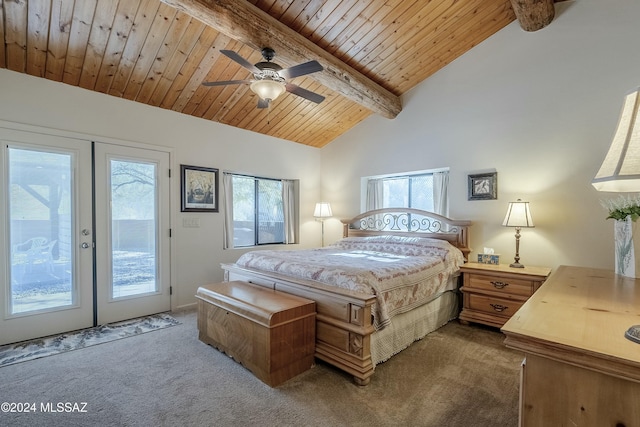 11569 E Speedway Blvd, Tucson, AZ 85748 - carpeted bedroom featuring access to exterior, french doors, multiple windows, wood ceiling, and ceiling fan