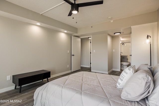 425 W Paseo Redondo Unit 3D, Tucson, AZ 85701 - bedroom with wood finished floors, baseboards, ensuite bathroom, and recessed lighting