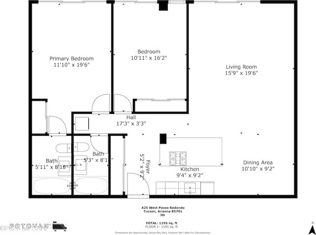 425 W Paseo Redondo Unit 3D, Tucson, AZ 85701 - floor plan / room layout