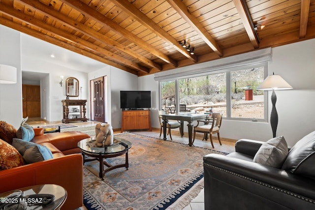 6731 N Pontatoc Rd, Tucson, AZ 85718 - living room with wood ceiling with exposed beams
