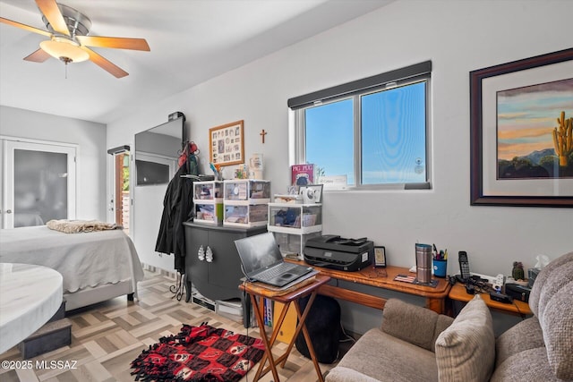 6731 N Pontatoc Rd, Tucson, AZ 85718 - bedroom featuring an office area and a ceiling fan
