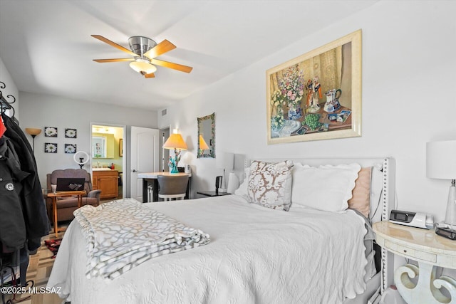 6731 N Pontatoc Rd, Tucson, AZ 85718 - bedroom featuring ensuite bath, ceiling fan, and a sink