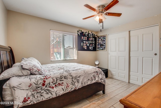 3758 E Ellington Pl, Tucson, AZ 85713 - bedroom featuring a closet, ceiling fan, and wood finish floors