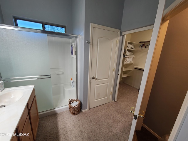 17144 S Scarlet Cliff Pl, Vail, AZ 85641 - full bath with a stall shower, vanity, baseboards, and carpet floors