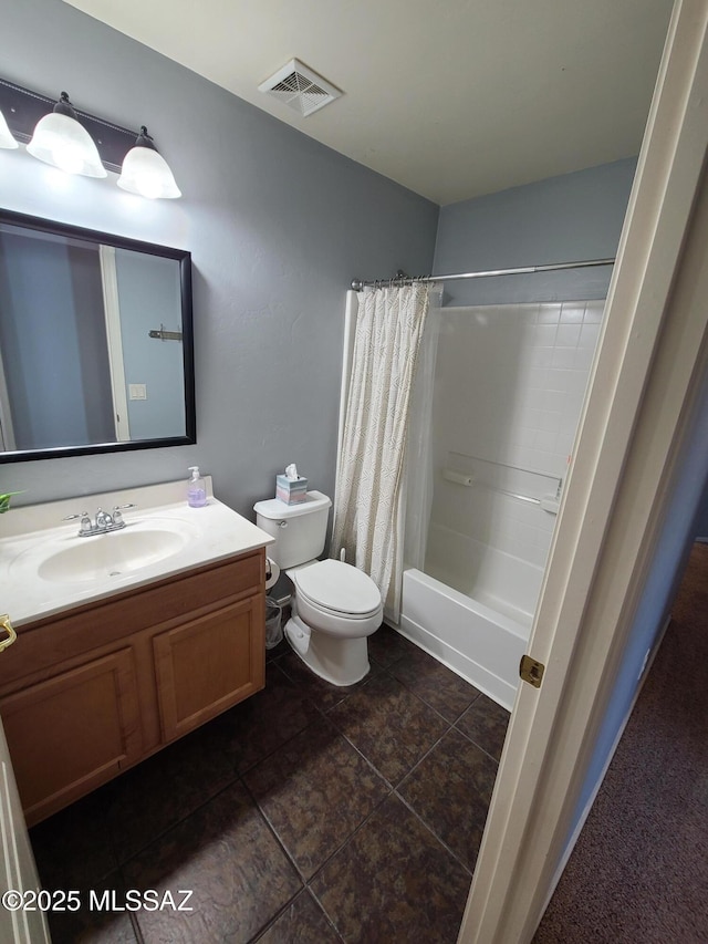 17144 S Scarlet Cliff Pl, Vail, AZ 85641 - bathroom featuring toilet, vanity, shower / bathtub combination with curtain, and tile patterned flooring
