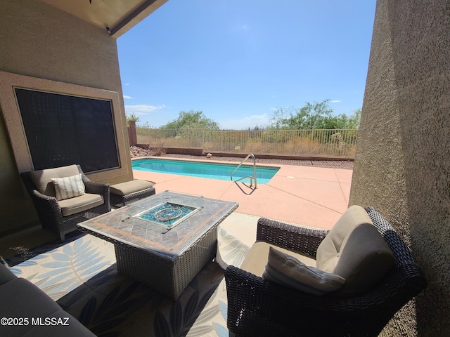 17144 S Scarlet Cliff Pl, Vail, AZ 85641 - view of pool featuring a fire pit, a fenced backyard, and a patio