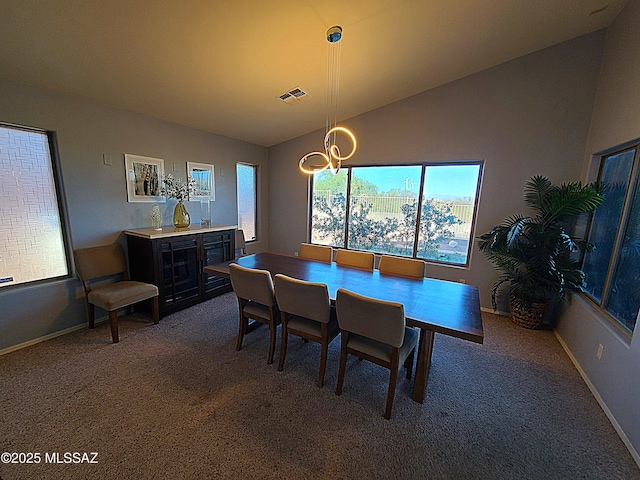 17144 S Scarlet Cliff Pl, Vail, AZ 85641 - carpeted dining area with vaulted ceiling, healthy amount of natural light, a chandelier, and baseboards