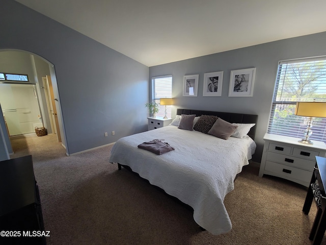 17144 S Scarlet Cliff Pl, Vail, AZ 85641 - carpeted bedroom featuring lofted ceiling, arched walkways, and baseboards