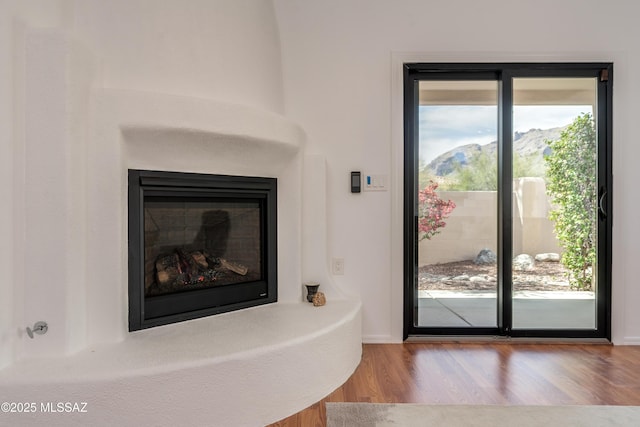 6061 N Tocito Pl, Tucson, AZ 85718 - detailed view of wood finished floors, a glass covered fireplace, and baseboards