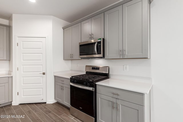 9810 E Gray Hawk Dr, Tucson, AZ 85730 - kitchen featuring appliances with stainless steel finishes, gray cabinetry, light countertops, and recessed lighting
