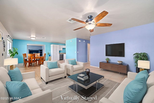 1448 N Calle Futura, Oracle, AZ 85623 - living area with light tile patterned flooring and ceiling fan