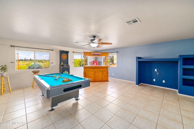 1448 N Calle Futura, Oracle, AZ 85623 - playroom with billiards table, light tile patterned flooring, and a ceiling fan