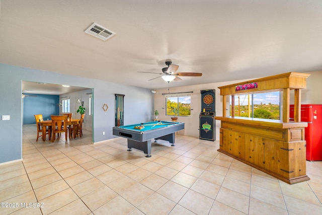 1448 N Calle Futura, Oracle, AZ 85623 - rec room featuring light tile patterned floors, ceiling fan, healthy amount of natural light, and billiards