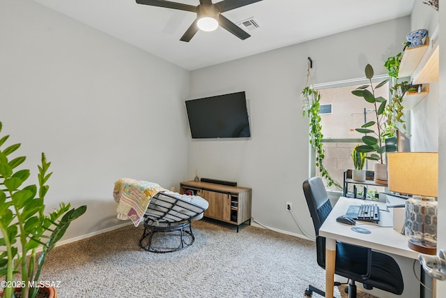 208 E Calle Trona, Green Valley, AZ 85614 - office area with ceiling fan, baseboards, and carpet flooring