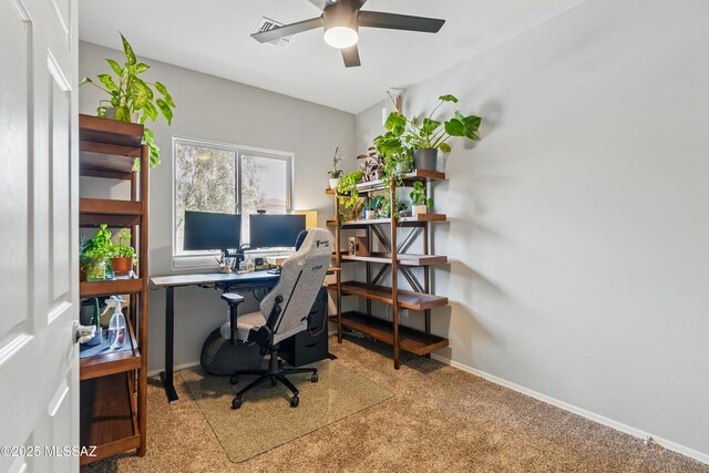 208 E Calle Trona, Green Valley, AZ 85614 - home office featuring carpet, ceiling fan, and baseboards
