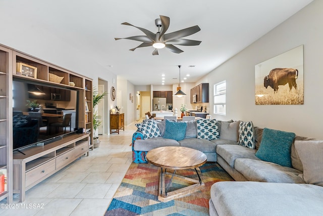 208 E Calle Trona, Green Valley, AZ 85614 - living area featuring ceiling fan and light tile patterned floors