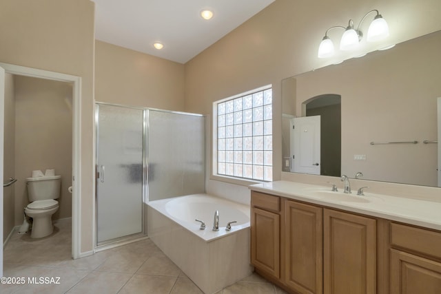 6321 N Via Lomas De Paloma, Tucson, AZ 85718 - full bath featuring vanity, a garden tub, toilet, a stall shower, and tile patterned floors