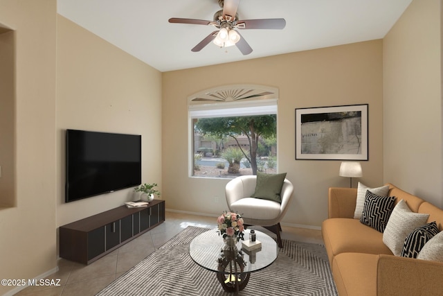 6321 N Via Lomas De Paloma, Tucson, AZ 85718 - living room featuring baseboards, light tile patterned floors, and ceiling fan