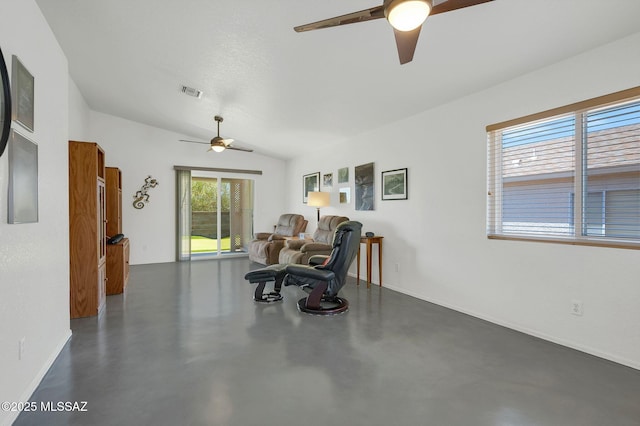10140 E Pleasant View Way, Tucson, AZ 85748 - living area featuring ceiling fan, finished concrete floors, and baseboards