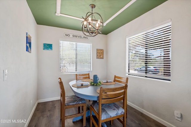 745 N Las Flores Dr, Oracle, AZ 85623 - dining space featuring wood finished floors and a chandelier