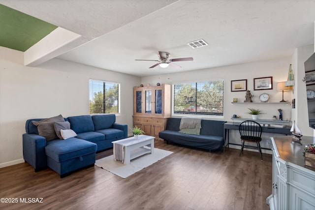 745 N Las Flores Dr, Oracle, AZ 85623 - living room with wood finished floors and a ceiling fan