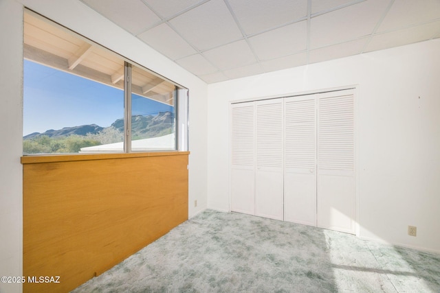 6532 N Cibola Ave, Tucson, AZ 85718 - unfurnished bedroom featuring carpet, a drop ceiling, a mountain view, and a closet