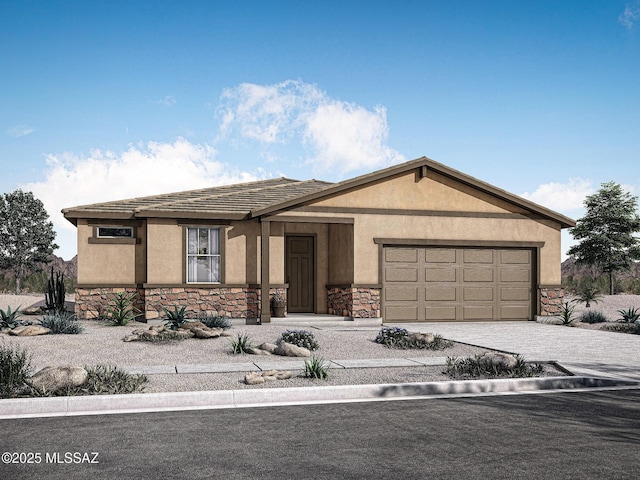 12779 E Tortoise Pointe Dr, Vail, AZ 85641 - single story home featuring stone siding, stucco siding, an attached garage, and driveway