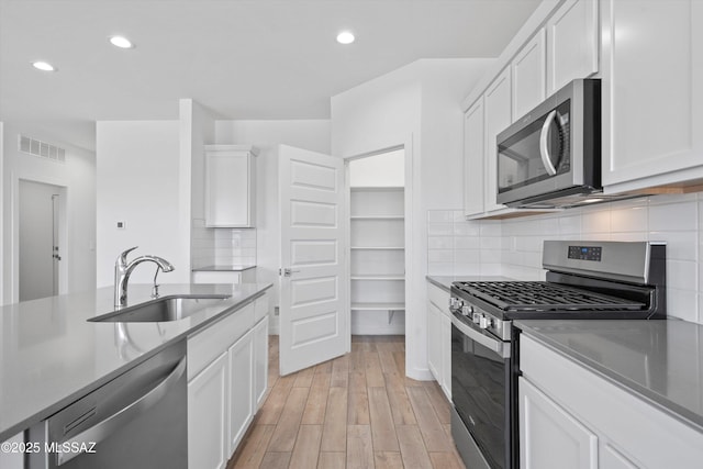 12767 E Giada Dr, Vail, AZ 85641 - kitchen with appliances with stainless steel finishes, a sink, white cabinetry, light wood-style floors, and recessed lighting