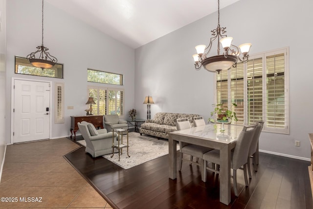 7397 W Crimson Ridge Dr, Marana, AZ 85743 - living area featuring high vaulted ceiling and a chandelier