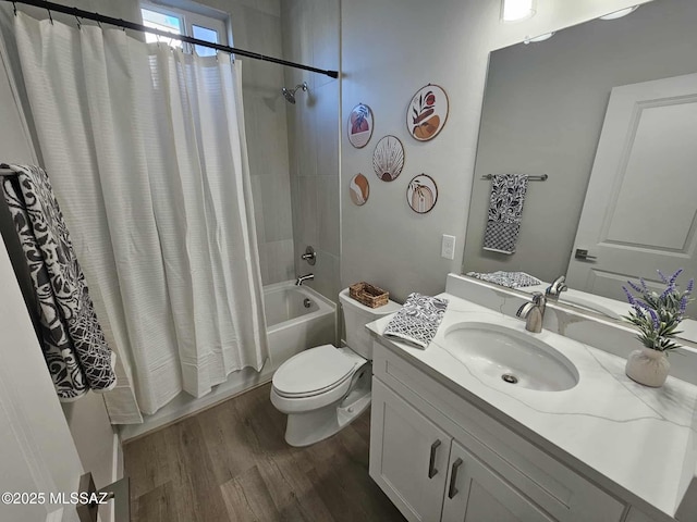 2020 E River Rd Unit 205, Tucson, AZ 85718 - full bathroom with shower / bath combo with shower curtain, vanity, toilet, and wood finished floors
