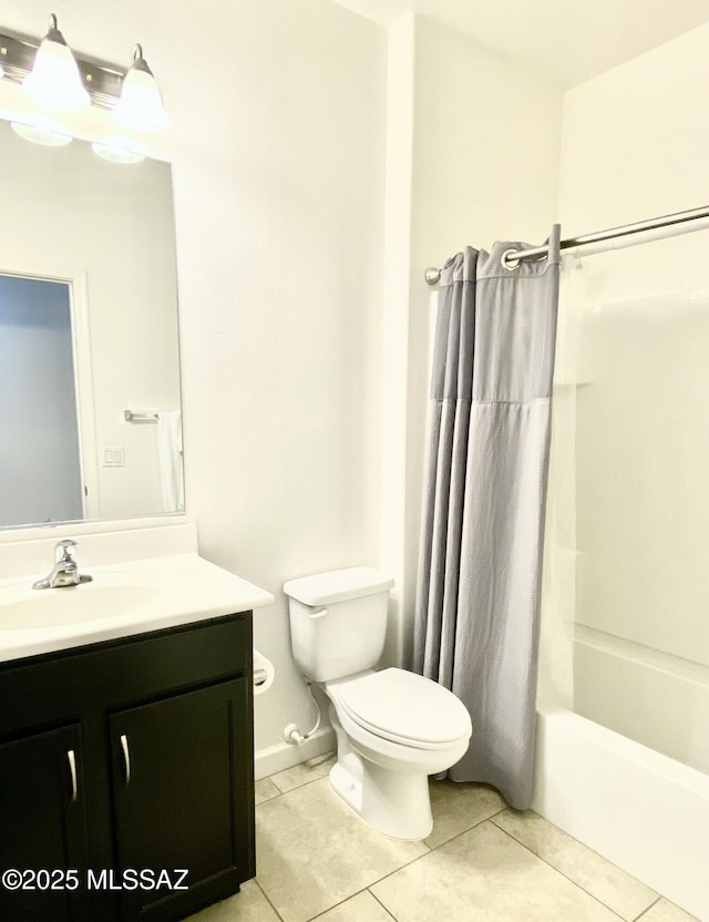 9828 N Niobrara Way, Tucson, AZ 85742 - full bathroom with toilet, vanity, tile patterned flooring, and shower / bath combination with curtain