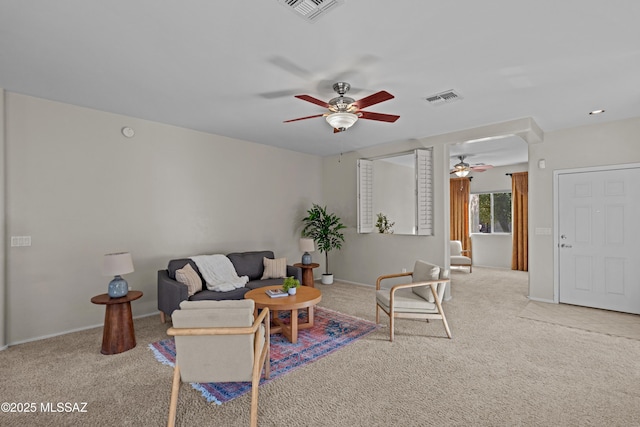 1248 W Via Cerro Colorado, Sahuarita, AZ 85629 - living room with a ceiling fan, carpet floors, and baseboards