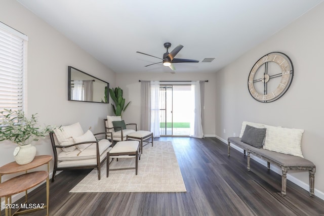 Tucson, AZ 85748 - living area featuring wood finished floors, a ceiling fan, and baseboards