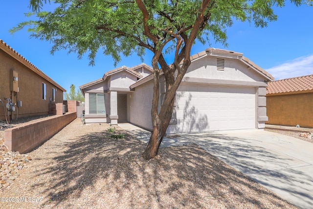 Tucson, AZ 85748 - ranch-style home featuring an attached garage, concrete driveway, stucco siding, and a tiled roof