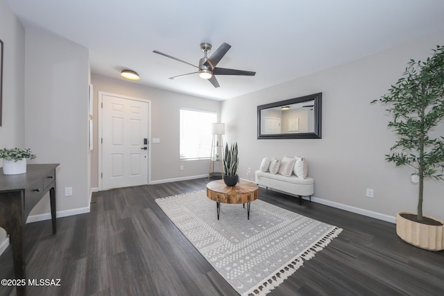 Tucson, AZ 85748 - living area featuring dark wood-style floors, ceiling fan, and baseboards