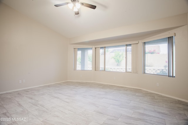 7663 W Creosote Spring Ct, Tucson, AZ 85743 - unfurnished room with ceiling fan, vaulted ceiling, and baseboards