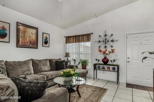 7157 W Odyssey Way, Tucson, AZ 85743 - living room featuring light tile patterned floors and high vaulted ceiling