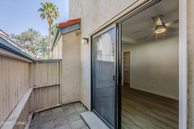 4203 N River Grove Cir Unit 103, Tucson, AZ 85719 - doorway to property featuring stucco siding and ceiling fan