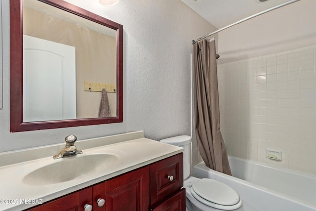 8172 N Streamside Ave, Tucson, AZ 85741 - bathroom featuring vanity, toilet, shower / bath combination with curtain, and a textured wall